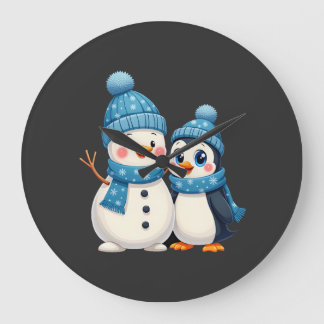 Jul God Jul För Gåva Pingvin Snöman Stor Klocka