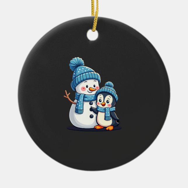 Jul God Jul För Present Pingvin Snöman Julgransprydnad Keramik (Framsidan)