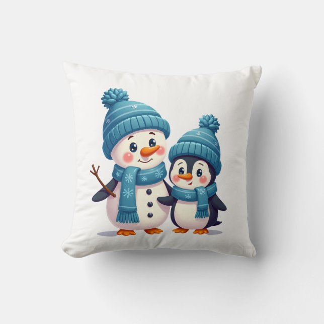 Jul God Jul För Present Pingvin Snöman Kudde (Framsida)