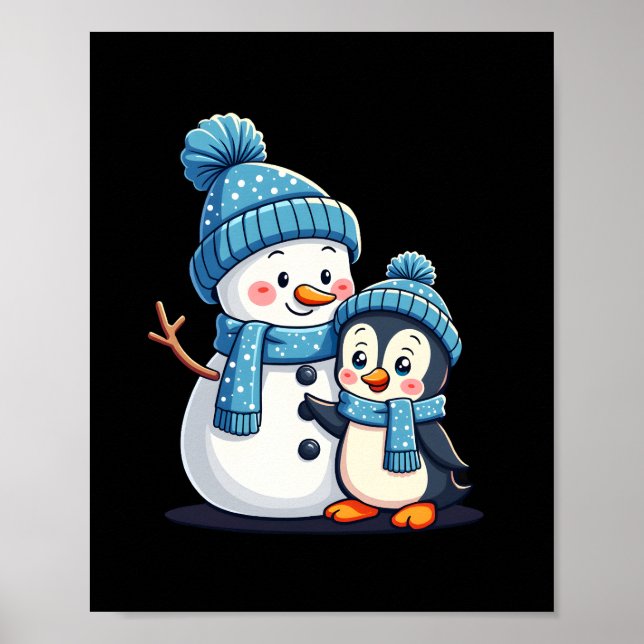 Jul God Jul För Present Pingvin Snöman Poster (Framsidan)