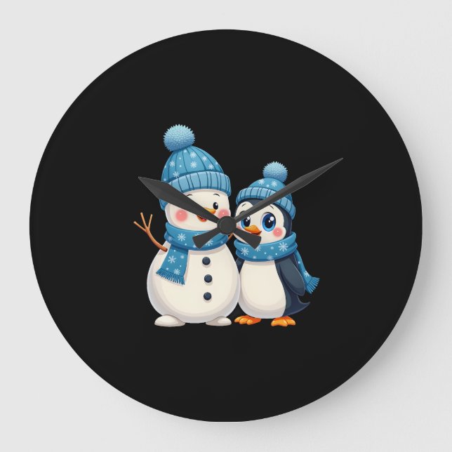 Jul God Jul För Present Pingvin Snöman Stor Klocka (Framsida)