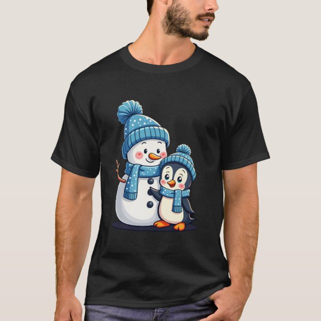 Jul God Jul För Present Pingvin Snöman T Shirt (Framsida)