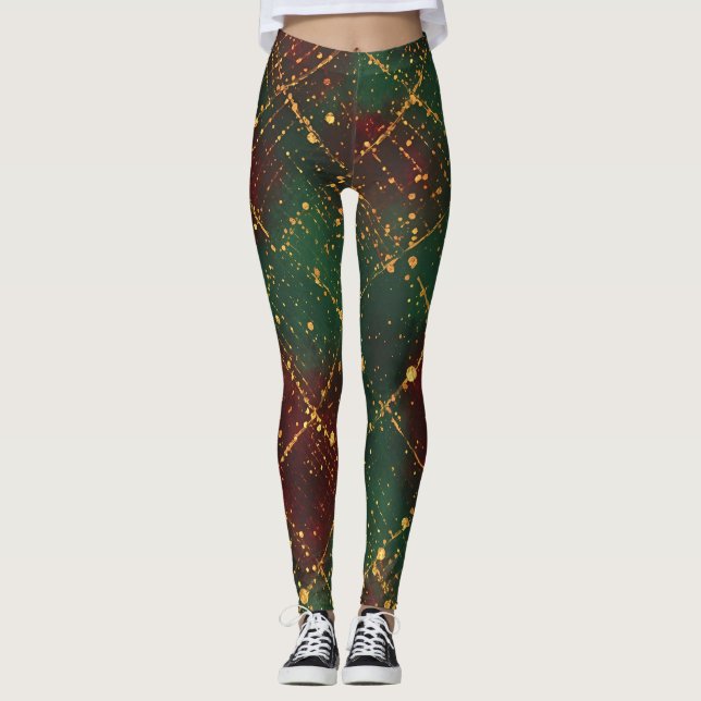 Jul, God Jul,Luxuriös Guld Röd Grön  Leggings (Framsida)