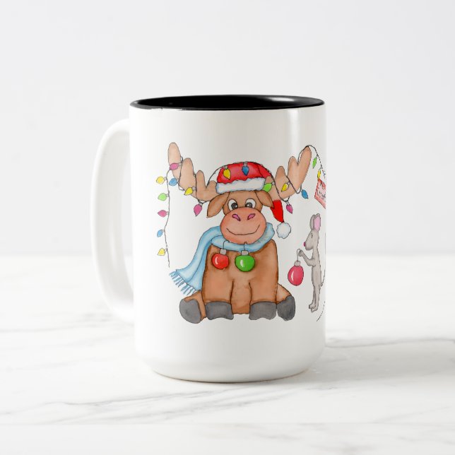 Jul - God Jul-Moose! Två-Tonad Mugg (Framsida vänster)