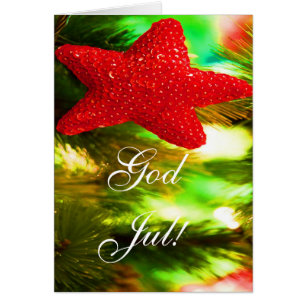 Jul God Jul Red Star III Hälsningskort