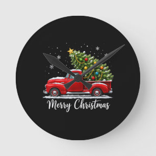 Jul God Jul Röd Lastbil Träd Män Kvinnor Rund Klocka
