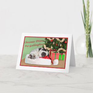 Jul Goddaughter som sovar katten, Santa hatt Helgkort