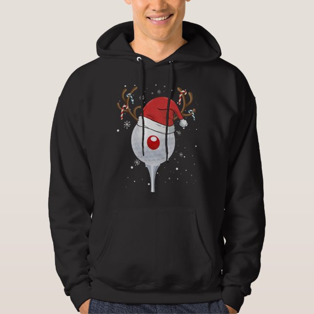 Jul Goft Reindeer Funny Santa Hat Golf Älskare Hoodie (Framsida)