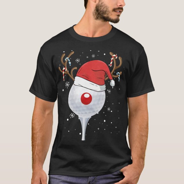 Jul Goft Reindeer Funny Santa Hat Golf Älskare T Shirt (Framsida)