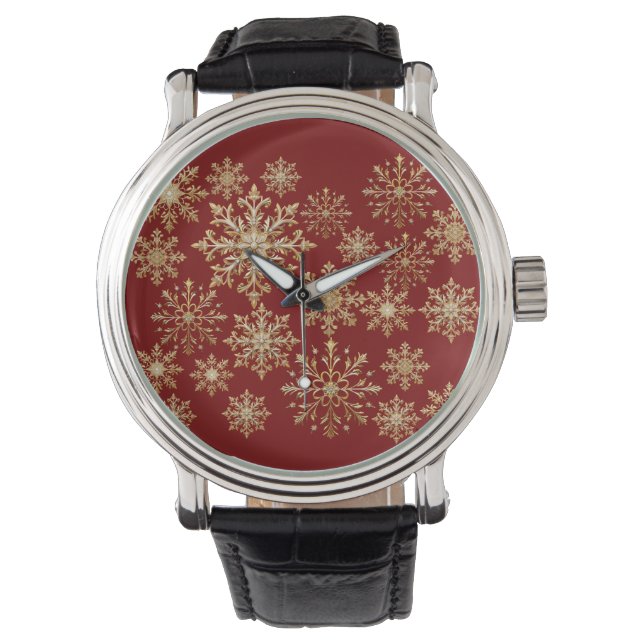 Jul Gold och Röda Snöflingor  Armbandsur (Framsida)