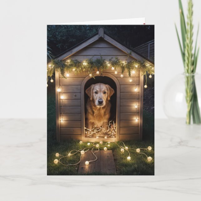 Jul - Gold Retriever i Doghouse Helgkort (Framsida)