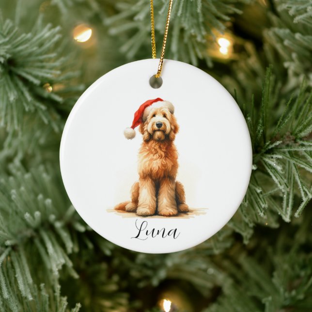 Jul Golden Doodle Hund Santa Hat Ornament (Träd)