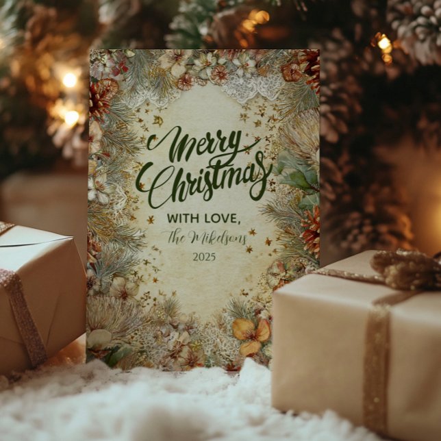 Jul Golden Gräs Greenery Julkort (Skapare uppladdad)