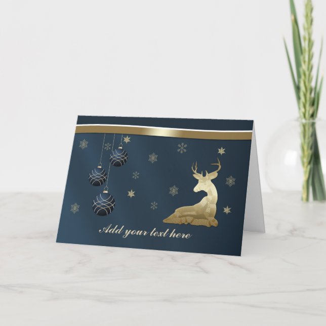 Jul, Golden Hjort och Snöflingor Helgkort (Framsida)