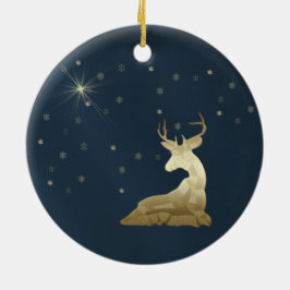 Jul, Golden Hjort och Snöflingor Julgransprydnad Keramik