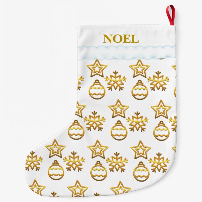 Jul Golden Mönster on White Stor Julstrumpa (Baksidan)