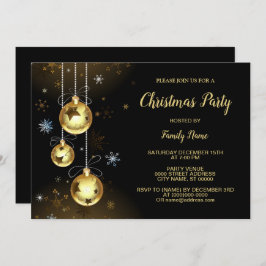 Jul Golden Ornaments Shiny Stars Black Party Inbjudningar