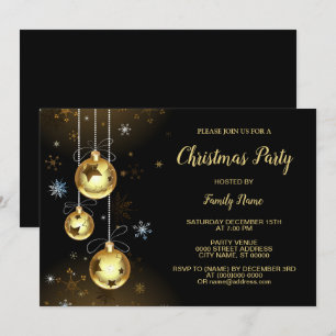 Jul Golden Ornaments Shiny Stars Black Party Inbjudningar