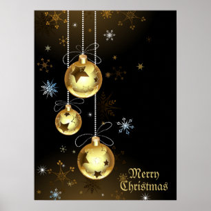 Jul Golden Ornaments Shiny Stars Black Poster