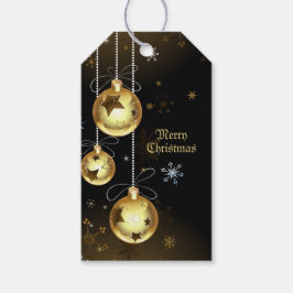Jul Golden Ornaments Shiny Stars Black Presentetikett