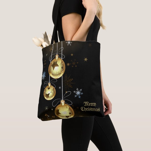 Jul Golden Ornaments Shiny Stars Black Tygkasse (Närbild)