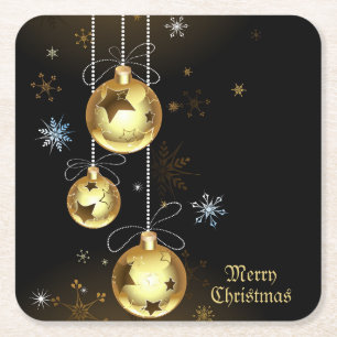 Jul Golden Ornaments Shiny Stars Black Underlägg Papper Kvadrat