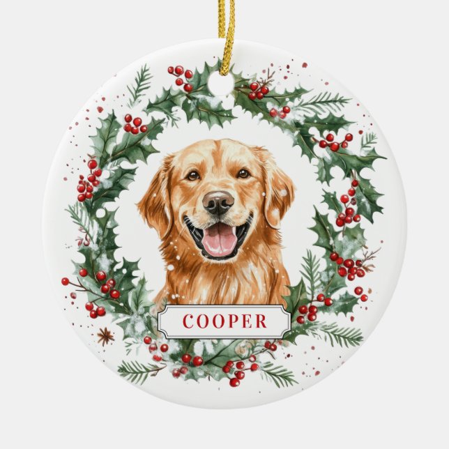 Jul Golden Retriever Ceramic Circle Ornament (Framsidan)