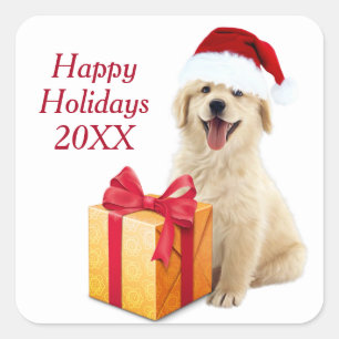 Jul Golden Retriever Fyrkantigt Klistermärke