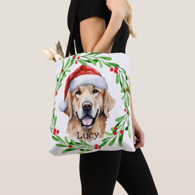 Jul Golden Retriever Goldie Helgdag Monogram Tygkasse (Närbild)