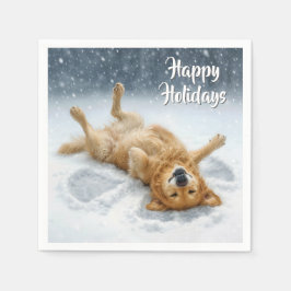 Jul Golden Retriever Gör en Snöängel Pappersservett