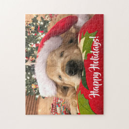 Jul Golden Retriever Hund Asomer under Träd Pussel