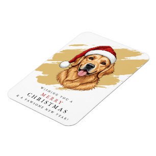 Jul Golden Retriever Hund med Tomtehatt Magnet