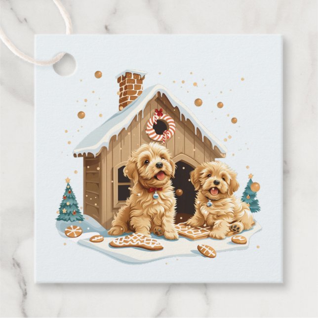Jul Golden Retriever Hundar Gingerbröd House Gåvor Etiketter (Framsida)