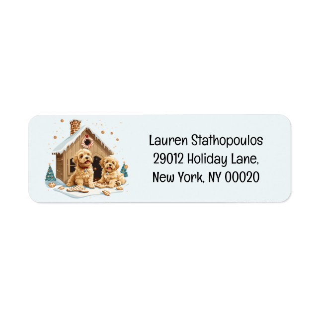 Jul Golden Retriever Hundar Gingerbröd House Returadress Etikett (Framsidan)