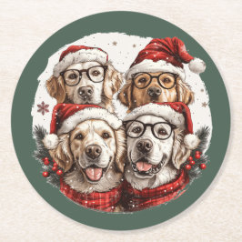 Jul Golden Retriever Hundar Underlägg Papper Rund