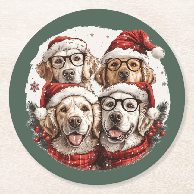 Jul Golden Retriever Hundar Underlägg Papper Rund (Framsidan)