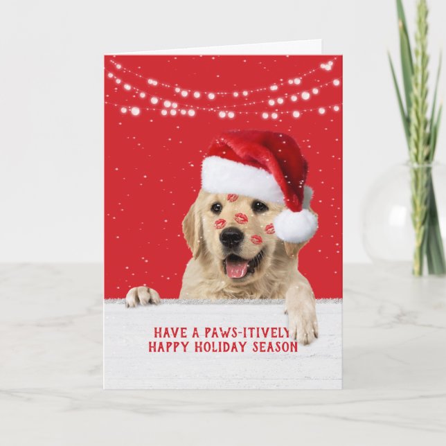 Jul Golden Retriever-läppstift kyssar Helgkort (Framsida)