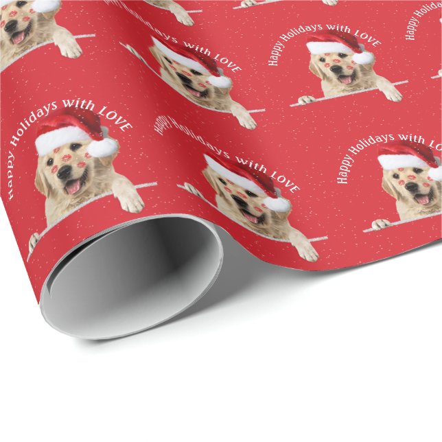 Jul Golden Retriever-läppstift kyssar Presentpapper (Rullad Hörn)