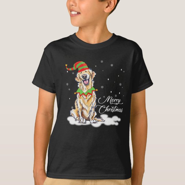 Jul Golden Retriever med Elf Hat Funny Gift T Shirt (Framsida)