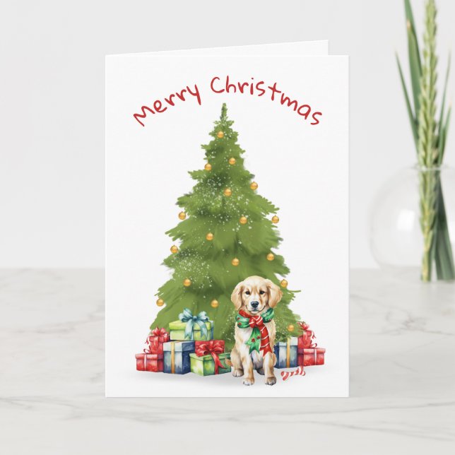 Jul Golden Retriever Med Gåvor Helgkort (Framsida)