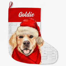 Jul Golden Retriever med Hund Namn Stor Julstrumpa