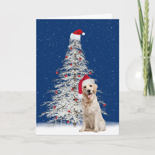 Jul Golden Retriever med White Träd Helgkort (Framsida)