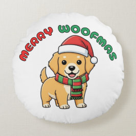 Jul: Golden Retriever: Merry Woofmas Rund Kudde