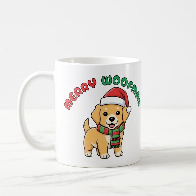 Jul Golden Retriever Mugg: Merry Woofmas Kaffemugg (Vänster)
