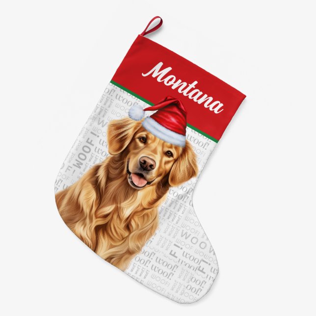 Jul Golden Retriever Namn Woof Background Stor Julstrumpa (Framsidan (Hängande))