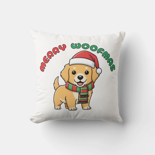 Jul Golden Retriever Pillow: Merry Woofmas Kudde (Framsida)