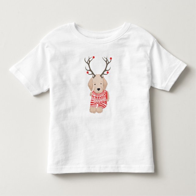 Jul Golden Retriever Puppy Antlers Sweater T Shirt (Framsida)