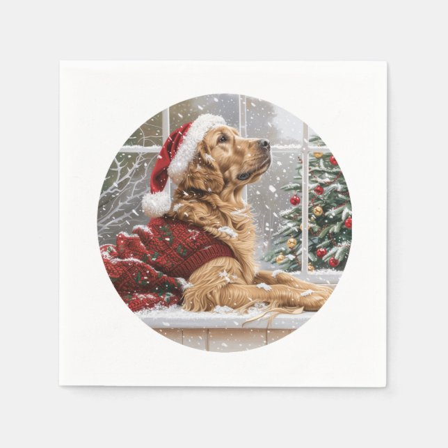 Jul Golden Retriever Santa Hund Pappersservett (Framsidan)