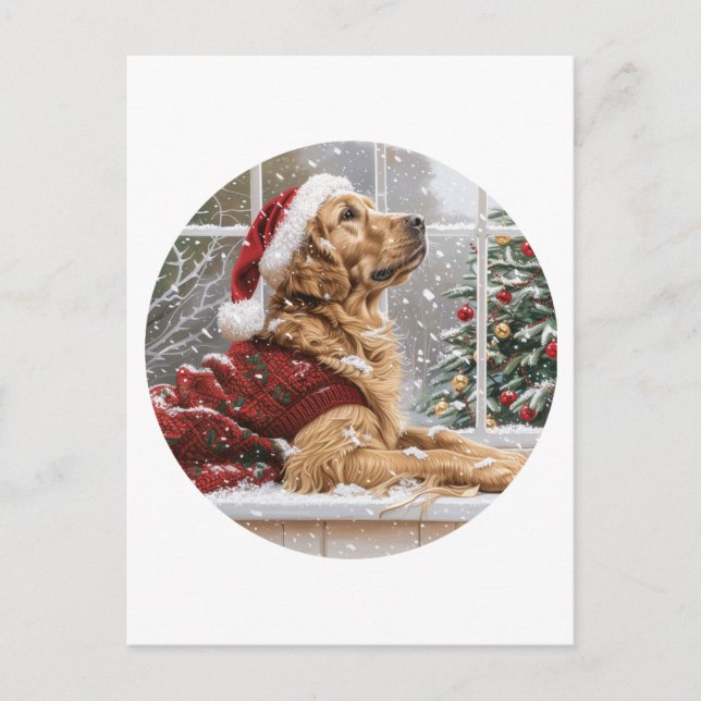 Jul Golden Retriever Santa Hund Vykort (Framsida)