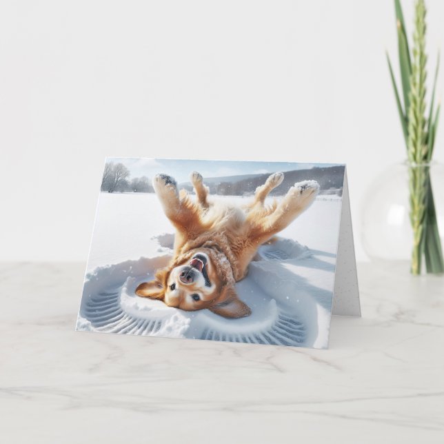 Jul Golden Retriever Snö Angel Helgkort (Framsida)